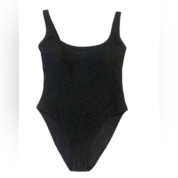 Aerie black with gold glitter scoop neck cheeky one piece swimsuit NWT XL - Picture 1 of 5